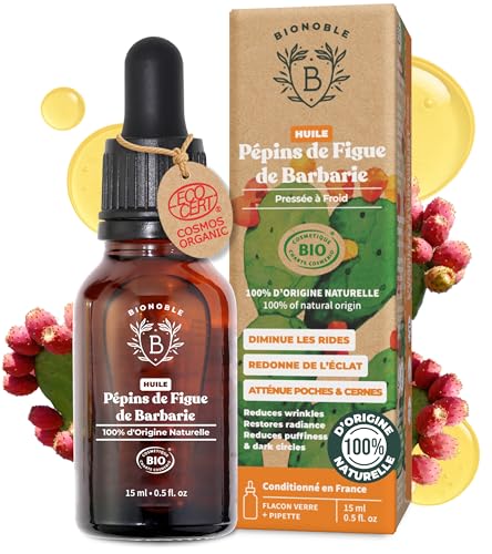 BIONOBLE Huile de Pépin de Figue de Barbarie Bio, Pure, Pressée à Froid, Sans Hexane - Anti-Âge, Diminue Rides, Cernes et Poches - Huile de Figue de...