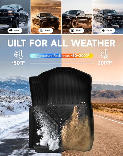 Image of Color TPE Floor Mats for Chevrolet Silverado 2019-2026 /GMC Sierra 1500 & 2500HD /3500HD 2020-2026 | Double & Crew Cab ONLY | All-Weather 2 Pcs Front Row Liner | Titan Gray Wing Design