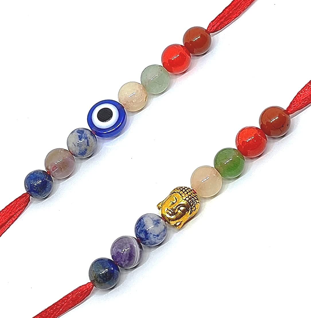 The Bling StoresRudrakha/Pearl Rakhi For Men With Roli Chawal & Best Wishes Greeting Card (Multi-Colour)