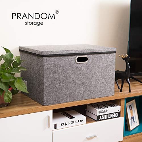 Image of PRANDOM Extra Large Collapsible Storage Bins with Lids [5-Pack] Linen Fabric Foldable Storage Baskets Boxes Organizer Containers Cube with Cover for Bedroom Closet Office Nursery (22.8x15.75x13.8)