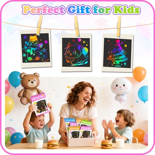 16 Pack Drawing Notebook Set, Scratch Art Paper Rainbow Mini Notes, Sketch Drawing Pad for Kids Party Favors(with 16 Wooden Stylus & 4 Drawing Stencils) - Image 7