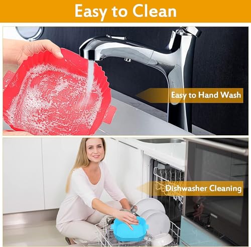 Image of TAGPR Silicone Air Fryer Liners 8 Inch Square Reusable Basket with Ear Handles Non-Stick Heat Resistant Silicone Baking Tray Air Fryer Pot for Cooking & Oven Use (Combo 2)