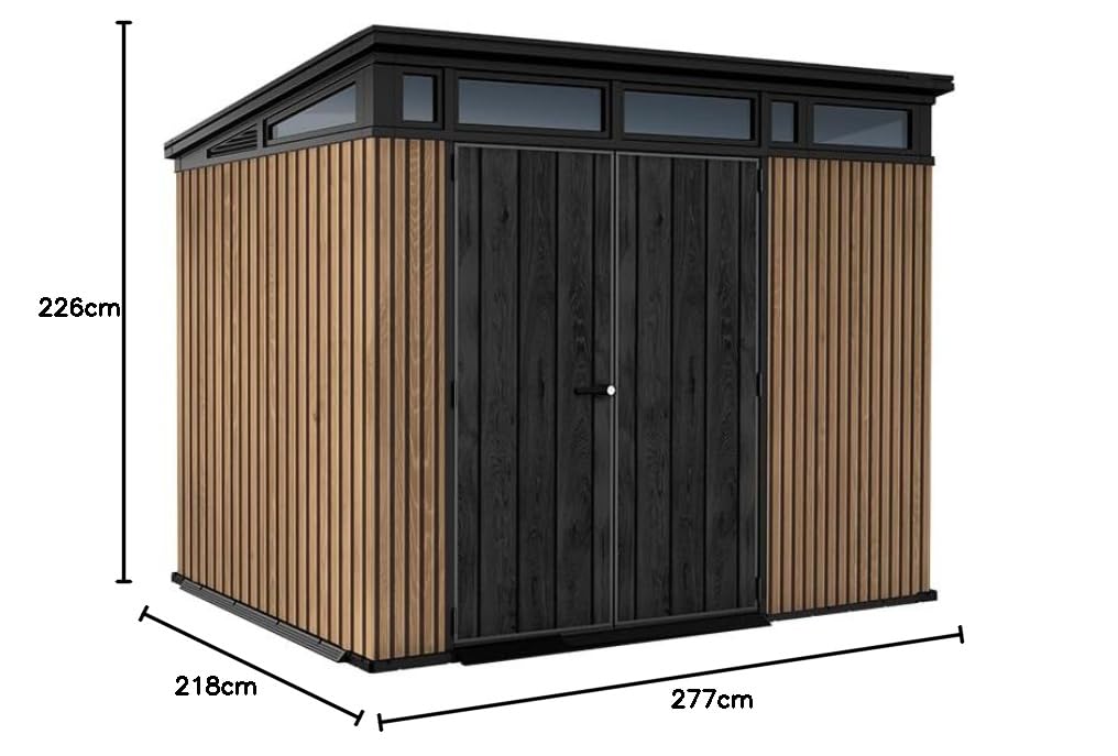 Keter Gartenhaus Pent 9 x 7 Venetianischer Holzeffekt mit Latten, 6 m², 227 x 218 x 226 cm