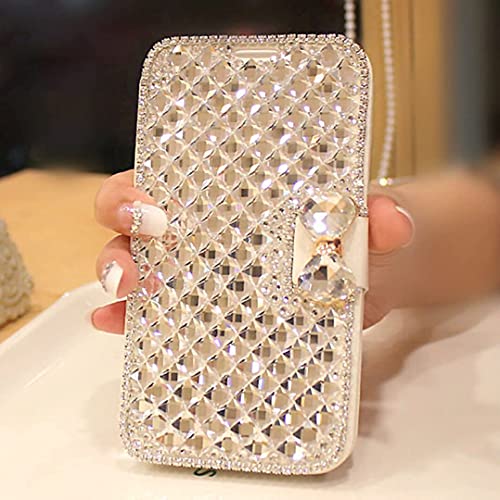 Shinyzone Bling Wallet Phone Case for Google Pixel 7 Pro,3D Magntic Sparkle Bowknot Buckle Crystal Full Diamond Stones PU Leather Flip Folio Stand Cover with Card Slot