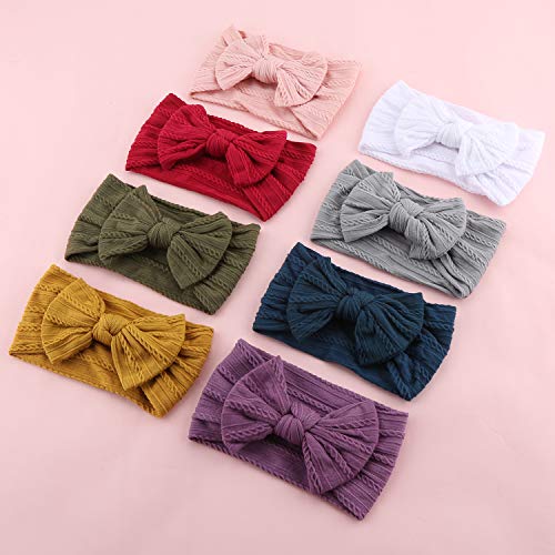Makone 8Pcs Baby Nylon Headbands Hair Bows Elastics Handmade Hair Accessories For Baby Girls Babies Newborn Infant Toddler 0-3 0-6 6-12 Months #TOP5