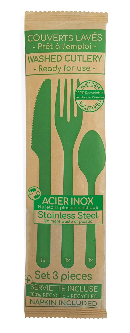 Amefa Leaves Re-usable Washed Cutlery Sets [50 Forks, 50 Spoons, 50 Knives, 50 Napkins] for Birthday Parties, Picnics, Buffets