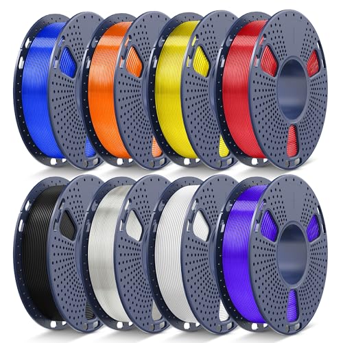 Image of JAYO PLA+ Filament Bundle 1.75mm, 3D Printer Filament Bundle Multicolor, Individually Vacuum Packed, 250g Spool, 8 Pack, 2KG in Total, Black+White+Transparent+Clear(Blue+Red+Orange+Yellow+Purple)