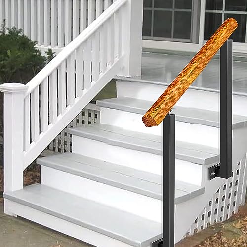 Barandilla de escalera de madera maciza para escalones al aire libre, barandilla de soporte de pared ajustable con barra de hierro forjado, barandillas de entrada de casa para paredes laterales,