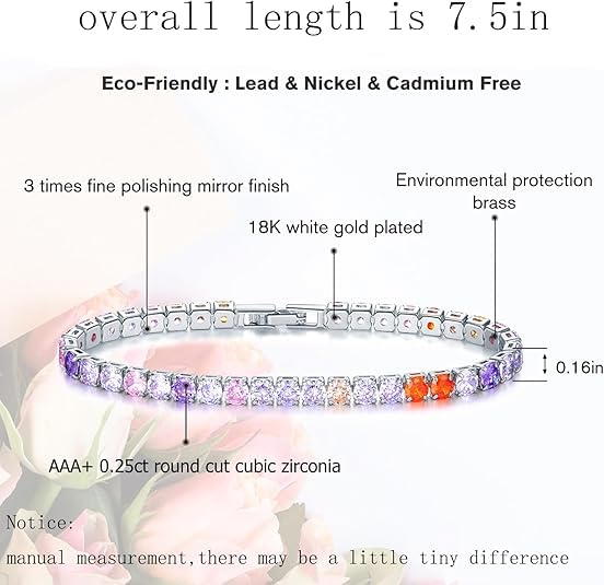 18K Gold/Silver Plated 4mm High Carbon Diamond Classic Tennis Bracelet,Stainless Steel Silver Chain for women,size 7.5inch,Gold Bracelets jewelry for women2