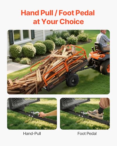 Image of VEVOR 22 Cu.Ft 1600Lbs Steel ATV UTV Trailer Tow Behind Dump Cart, Heavy Duty Pull Behind Utility Dump Trailer for Lawn Mower Trailer Tractor Garden Yard with Removable Rear Panel