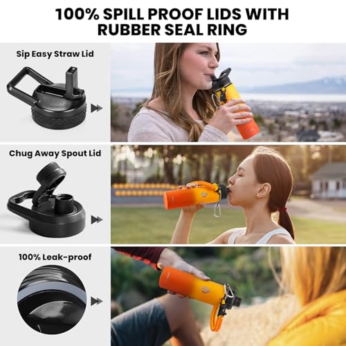 Image of RAYMYLO Insulated Water Bottle 20 oz, Triple Wall Vacuum Stainless Steel (Cold for 24Hrs, Hot for 12Hrs), Leak Proof & Non-BPA, Modern Water Bottle Jug for School with Straw Spout Lids