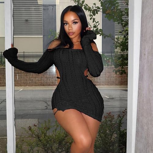 Sexy Off Shoulder Fuzzy Y2K Mini Dress for Women Strappy Backless Long Sleeve Party Club Birthday Dresses Date Night2