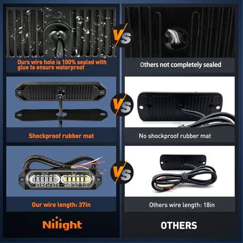 Image of Nilight 8PCS LED Strobe Lights 12V 24V Amber White Sync Feature Ultra Slim | Green White 12 LED Emergency Hazard Warning Light Flashing Warning Mini Surface Mount Grille for Car Truck Camper trailer SUV