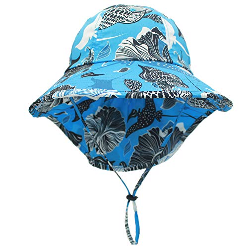 QingFang UPF 50+ Boys Sun Hat with Neck Flap Summer Beach Hat Kids Safari Hat