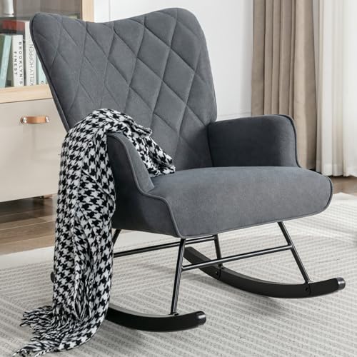 Image of Ailisforest Grey Upholstered Glider Rocking Chair for Nursery/Living Room/Bedroom