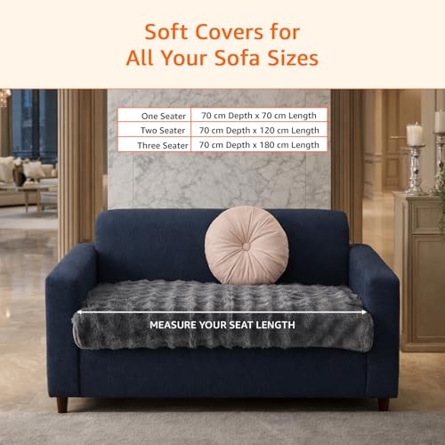 Image of Amazon Basics Plush Velvet Sofa Cover for Two Seater, Bubble Surface, Non-Slip Sofa Pad, 70x120 cm, Soft Silicone Grip Dots, 100% Polyester, Machine Washable - Dark Grey