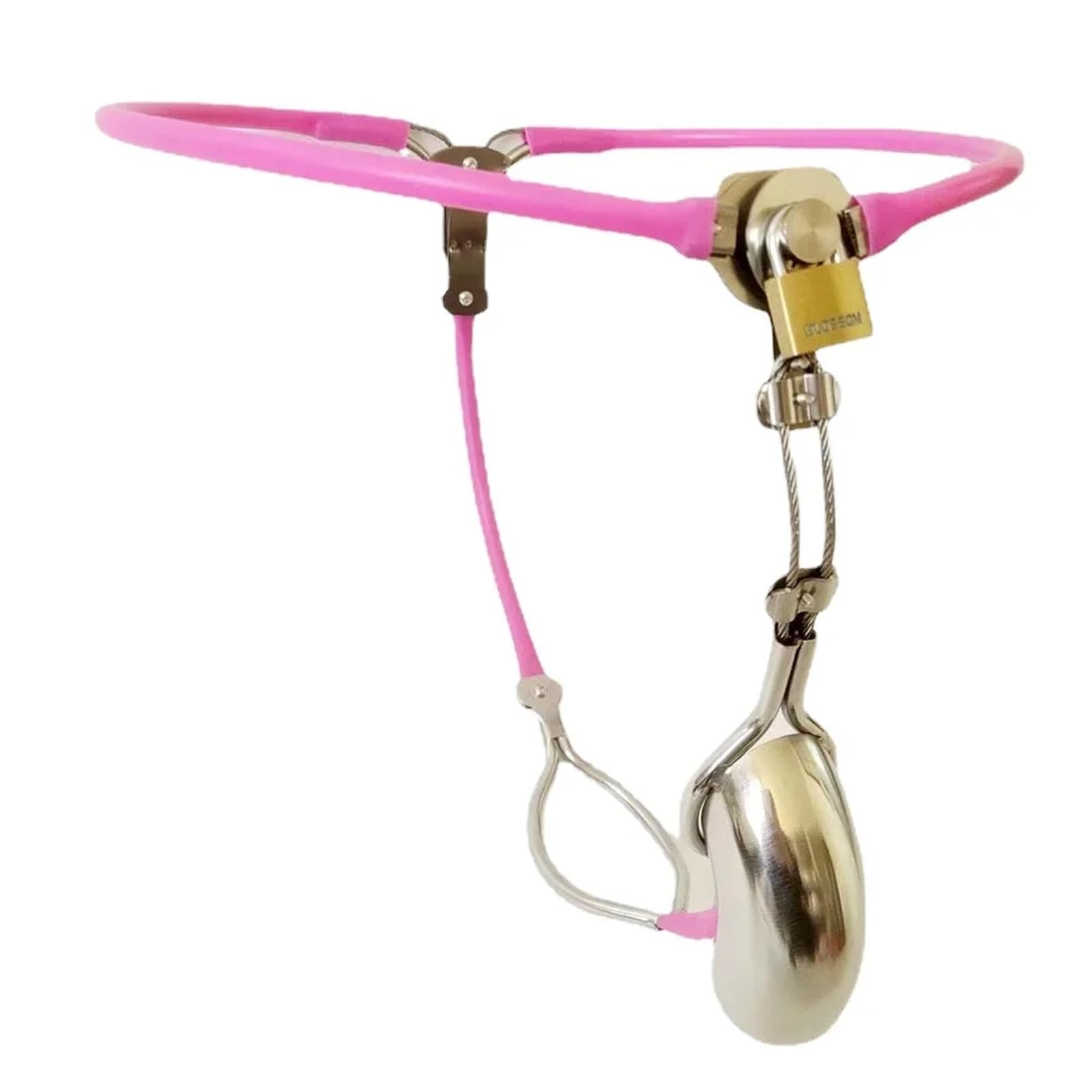 Silicone Invisible Chastity Belt Full Closed Cock Cage Lock Single Wire Back Pants Shit Hole Anal Plug BDSM Bondage Sex Toys Men(2Pink waist80-100CM)