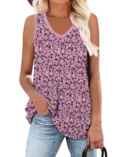 KISSMODA Womens Flora Print Tank Tops Ribbed Summer Shirt Sleeveless Summer Casual Women Blouses(S-3XL)