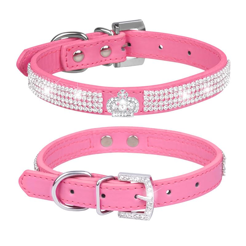 Diamond Dog Collar for Small Dogs Fancy Crown Bling Crystal Dog Collar Glitter Jeweled Girl Puppy Cat Collars for XXS XS Small Medium Large Dogs (Pink,M) - Image 2