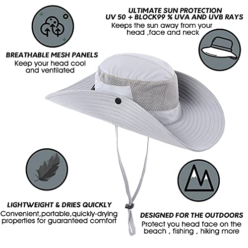 Image of GUSTAVE Wide Brim Hat 360 Degree UV-Protection Sun Hat for Men with Neck Flap & Removable Face Cover Outdoor Unisex Sun Hat with Chin Strap, Breathable Sun Hat for Hiking, Fishing, Gardening