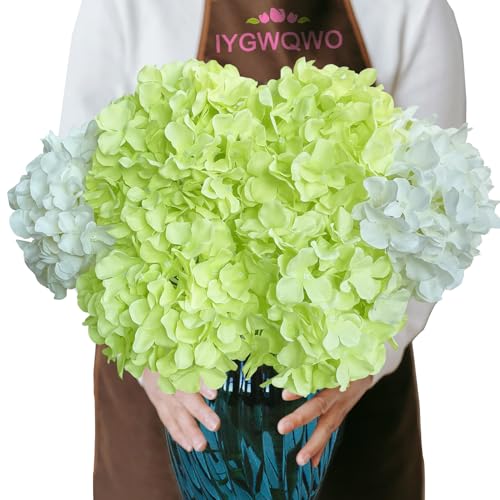 6 Pcs 20" Hydrangea Artificial Flowers, Silk Hydrangeas Flower, Long Rod Large Faux Floral Lifelike Fake Bouquet for Summer DIY Party Centerpieces Table Decor (2Pcs White/ 4Pcs Green)