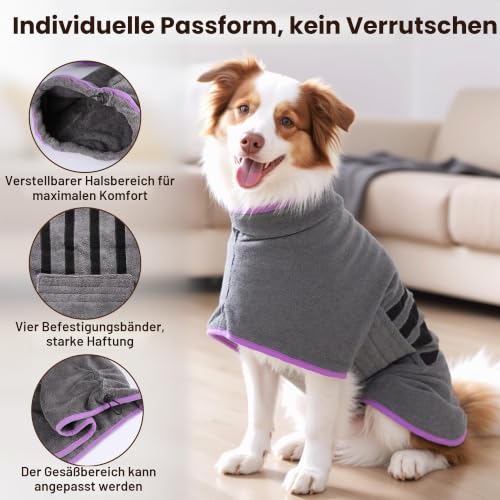 HezzLuv Mikrofaser-Hundebademantel, saugfähiger Trockenmantel, Lila, M