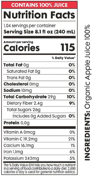 Image of Pomona Organic Apple Juice (Pack of 12), Cold Pressed USDA Organic Juices, No Added Sugar, Not From Concentrate, Vegan, Kosher, Non GMO, Pasteurized, 8.4 Oz Glass Bottles