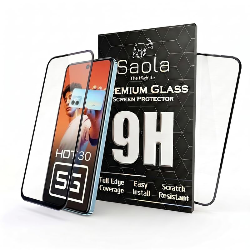 Image of Saola HD Clear Tempered Glass for Tecno Spark 10 5G | High Strength 9H Protection, Smooth Touch, Full Coverage Screen Guard, 2-Step Installation Kit | Quick & Easy Application (Pack of 2)