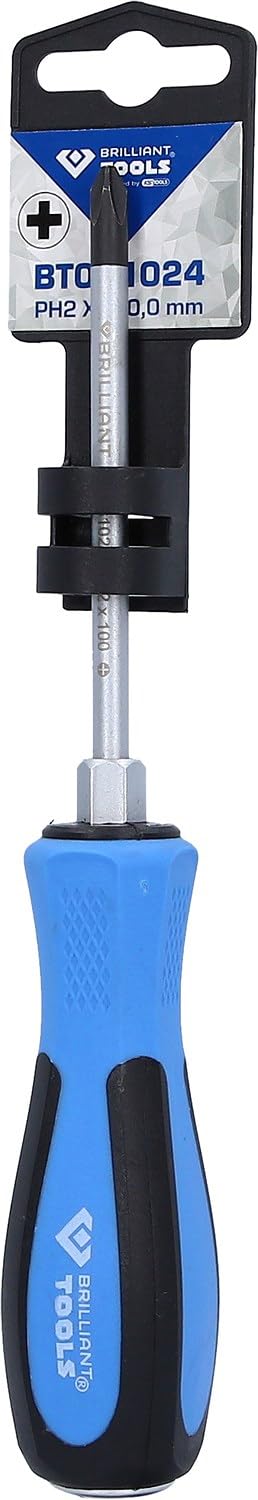 BRILLIANT TOOLS BT031024 Giravite a croce con calotta di percussione, PH2 x 100 mm [Powered by KS TOOLS]