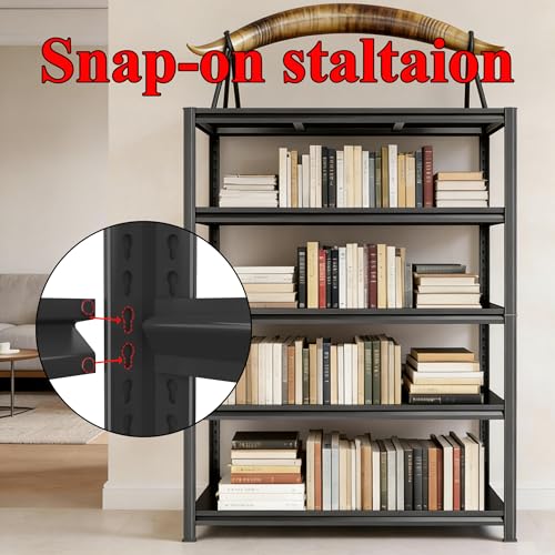 Image of 5 Tier Bookshelf, Large Industrial Metal Shelving, Heavy Duty Storage Shelves For Books And Display. Adjustable Open Standing Book Shelf For Living Room, Bedroom, Office (39.4 inchWx13.8 inchDx71.2 inchH)