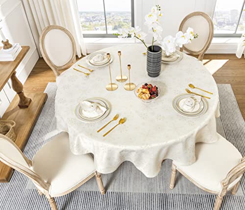 Hpanvnio Fancy Metallic Yarn Jacquard Snow Flake,Sparkling Gold & Silver Lurex Woven Snowflakes Pattern Table Cover,70" Round Tablecloth For Holiday Dinner,Christmas Parties #TOP1