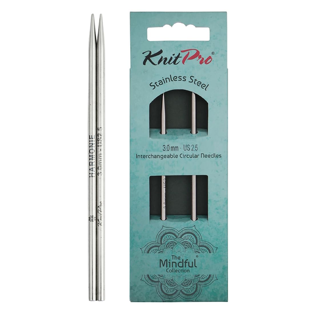 KnitPro The Mindful Collection Interchangeable Circular Needles 4" (10cm), Silver, Needle - 3.00mm