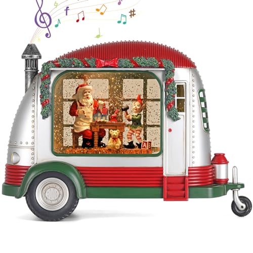 ARMXY Christmas Snow Globe, RV Santa Claus Gift Room Scene Snow Globe, Glittering Lantern with Timer, Snow Globe Lantern USB or Battery Powered for Desktop Ornament, Christmas Decoration and Gifts
