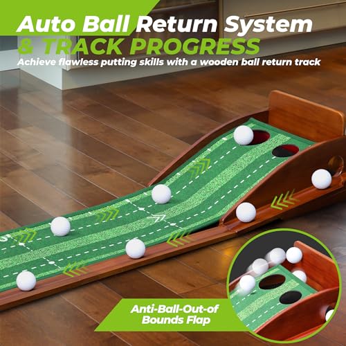 Putting Green, 9.8ft Golf Putting Mat with Automatic Ball Return Track & Putting Mirror, Indoor Putting Greens for Home with Thickened Wrinkle-Free Crystal Velvet, Golf Accessories for Men - Image 4