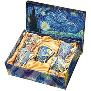 Van Gogh Bone China Set of 5 Large Mugs for Coffee and Tea, With Gift Box, 12 -Ounce Art Coffee and Tea Mugs Set