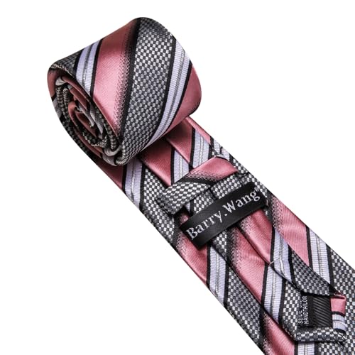 Image of Barry.Wang Mens Tie Set Plaid Check Neckties Formal Business Wedding Luxury Pocket Square Cufflinks
