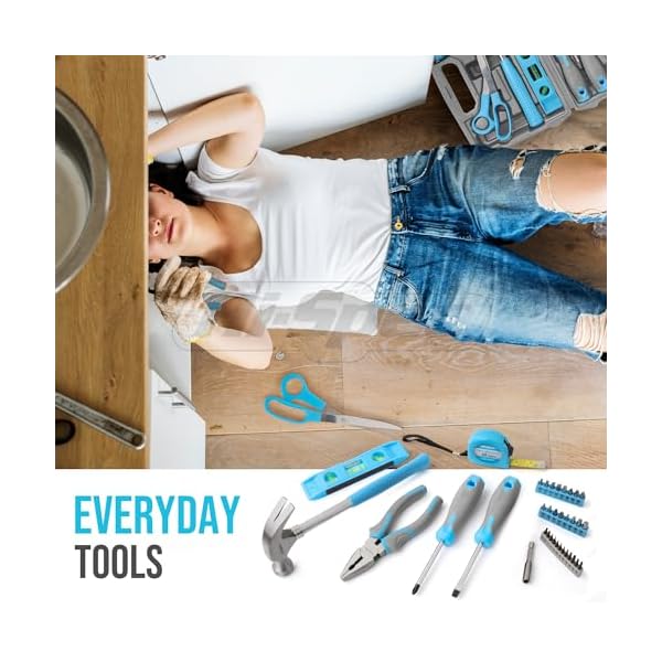 Hi-Spec Heim DIY Werkzeugkoffer gefüllt 42tlg. Kleiner Werkzeugkoffer gefüllt mit Blauen Werkzeugen und 2-in-1-Schraubendreher-Bit-Griff für Reparaturen. – Bild 7