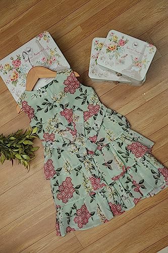 Image of TAGAS Toddler Girls Floral Print Tiered Layer & Belted Dress