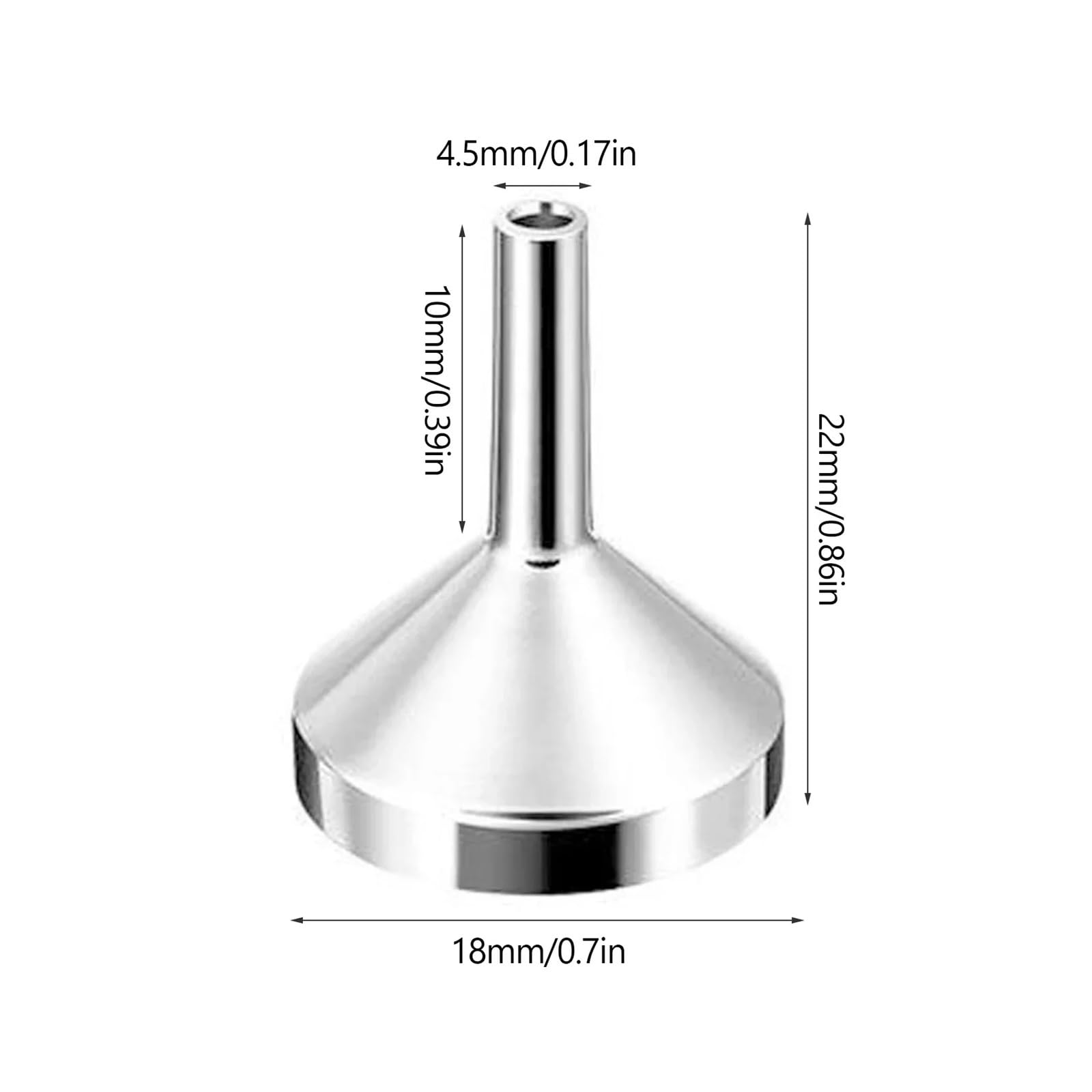 Embudo filtrante de acero inoxidable Mini embudo con filtro desmontable de boca ancha for enlatar utensilios de cocina, 18 x 21 mm, plateado, paquete de 5