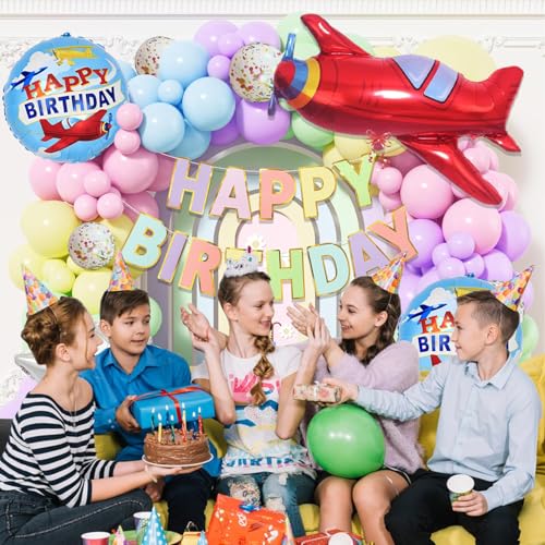 Image of Rozi Decoration Airplane Theme Birthday Decoration Kit for Boys & Girls | Kids Bday Decorative Items | Pilot Theme Birthday Decoration Pack of 61 Pcs