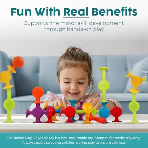 Image of BUNMO Bath Toys Suction - Connect, Build, Create - Bath Toys - Hours of Fun & Creativity - Fine Motor Skills - Stimulating Sensory Toys - Non-Mouthable Toy 3+ - Textured 44 Pack