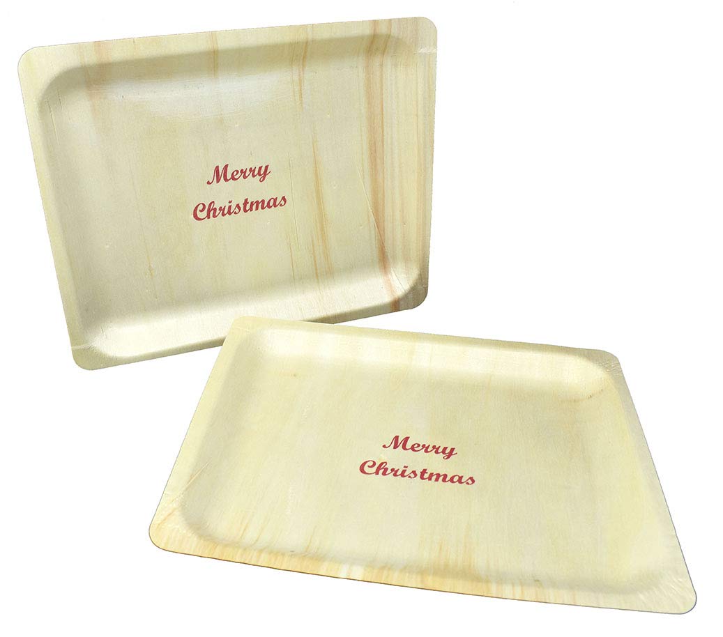 Plato de madera desechable de 25,4 cm con impresión de Merry Christmas – paquete de 25 unidades