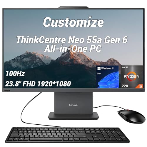 Image of Lenovo ThinkCentre Neo 55a Gen 6 Business All-in-One, 23.8 inch FHD IPS 100Hz, AMD Ryzen 5 220, Customized 16GB-64GB DDR5, 512GB-2TB SSD, Wired KB & Mouse, HDMI, 5MP Webcam, Wi-Fi 6, Windows 11 Pro