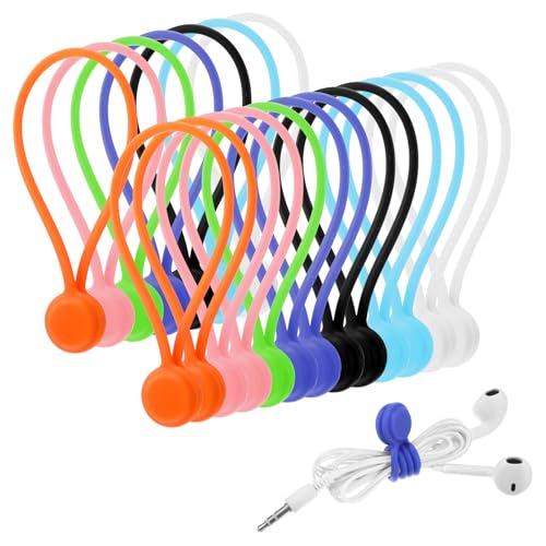Baderke 20 Pcs Reusable Silicone Magnetic Cable Ties with Magnet Cable Organizer Fridge Magnets Cord Holder Magnetic Twist Ties for Home Office Cord Wrap(7.5