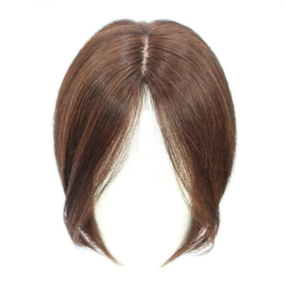 100% Human Hair Topper Clip in Hair Toupee for Women 10 inches Mid Part Straight Wiglets Hairpieces for Mild Hair Loss Volume Cover Gray Hair (Brown)