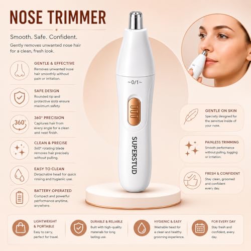 Image of SUPERSTUD 6-in-1 Women Trimmer | Face Hair Remover for Women | Bikini & Eyebrow Trimmer | Rechargeable Hair Removal Machine for Underarms, Nose, Arms, Legs & Intimate Areas | 120 Min Runtime | White