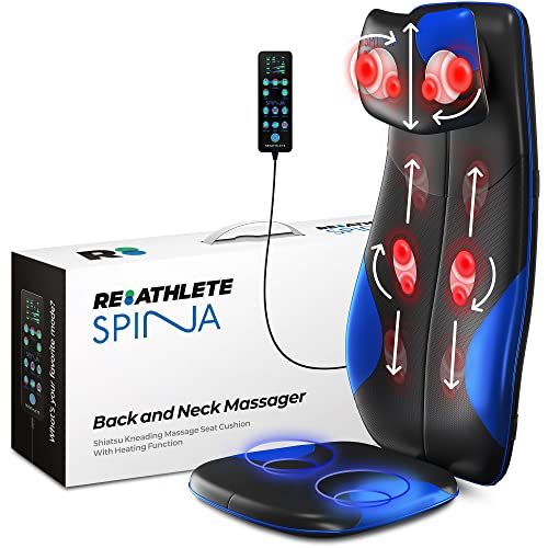 REATHLETE Spina Massager Cushion | Back Massager & Neck Massager | Portable Body Massager Fitting Any Chair or Sofa | Shiatsu Neck & Back Massager with Heat & Vibration | Back Massager for Back Pain