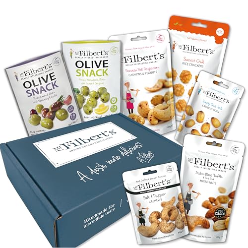 Mr Filbert's Vegan Snack Selection Box - Includes Olive Snacks, Nuts, Crunchy Corn & Rice Crackers - Healthy Plant-Based Variety Pack