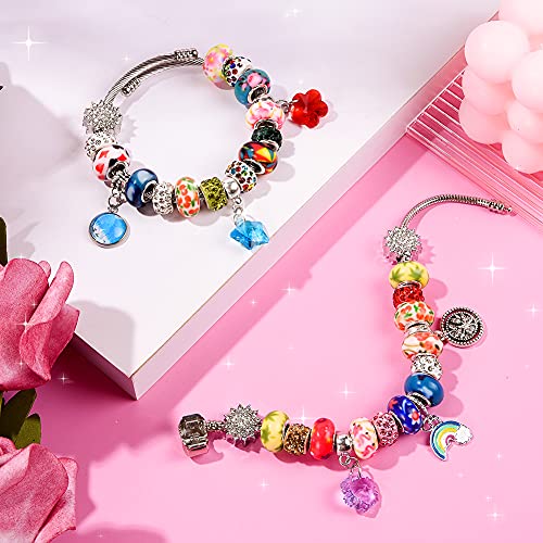 120 Pieces Assorted European Craft Beads Large Hole Lampwork Spacer Beads Colorful European Beads for DIY Necklace Bracelet Jewelry Making (Out Flower) - Thumbnail 6