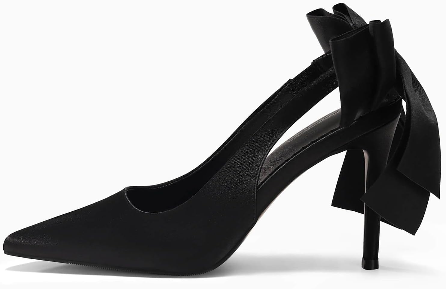 Coutgo Womens Slingback High Heels with Bow Closed Pointed Toe Wedding Bride Dress Shoes Satin Pumps - Image 4